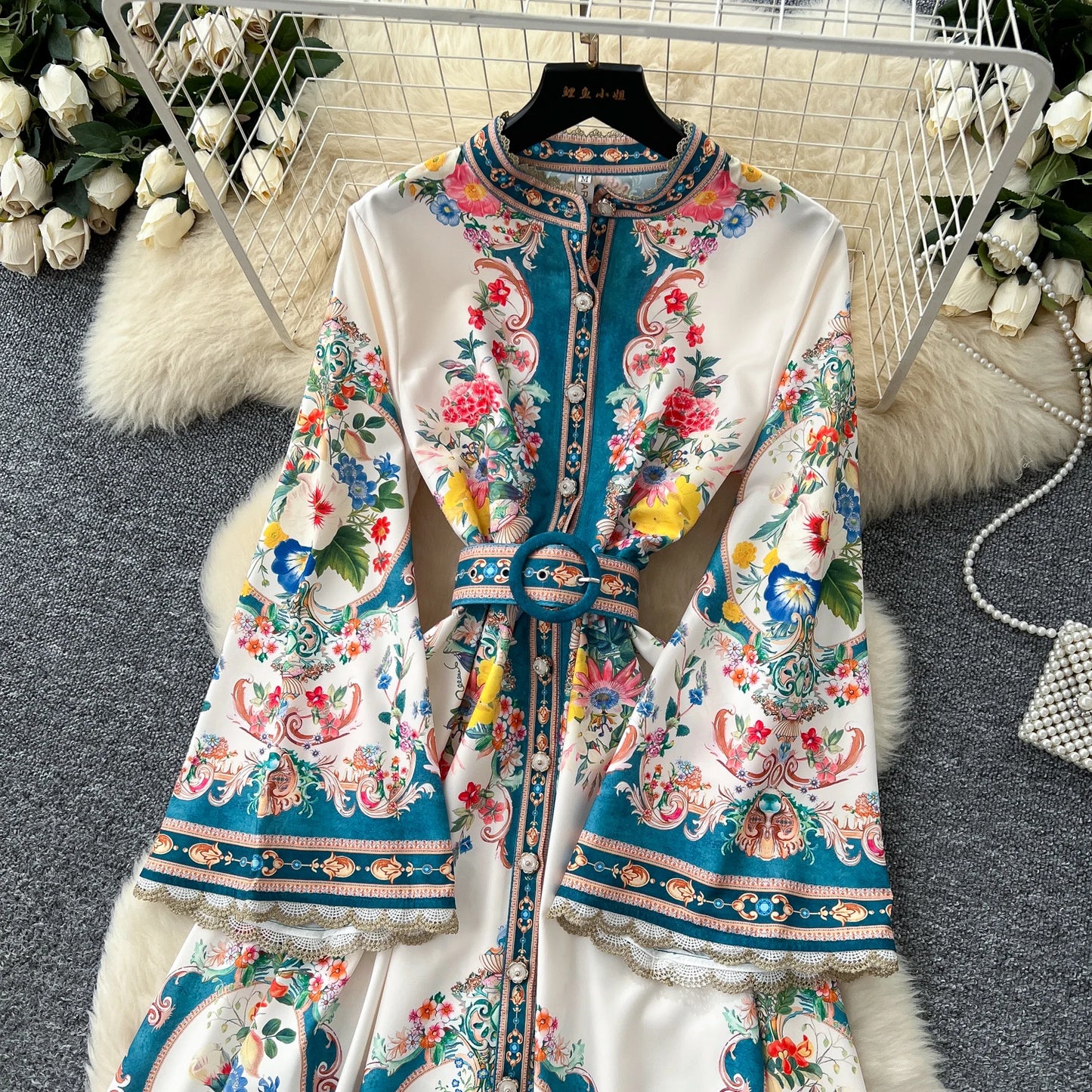 Royal Bloom Cinched Waist Maxi Dress