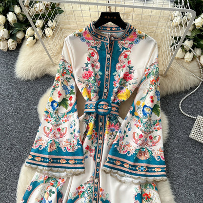 Royal Bloom Cinched Waist Maxi Dress