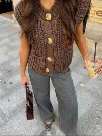 Cozy Chic Knitted Brown Vest