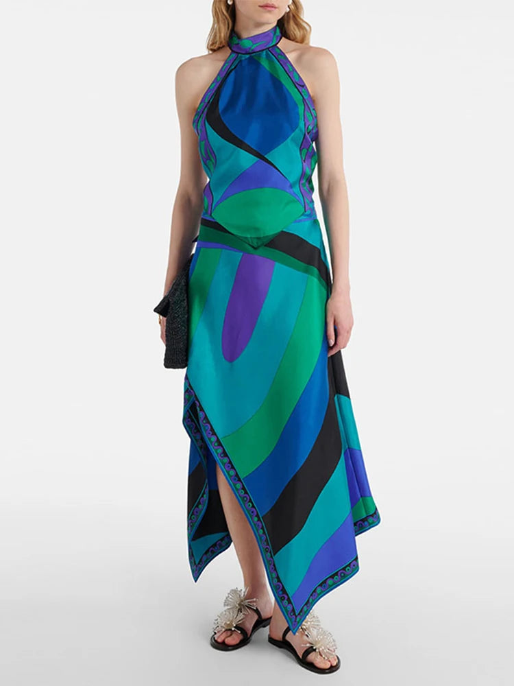 Bold Bloom Halter Skirt Set