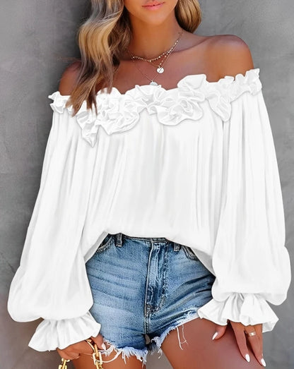 Ruffle Edge Long Sleeve Blouse