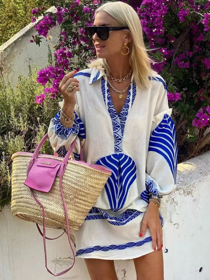 V-Neck Long Shirt Midi Dress