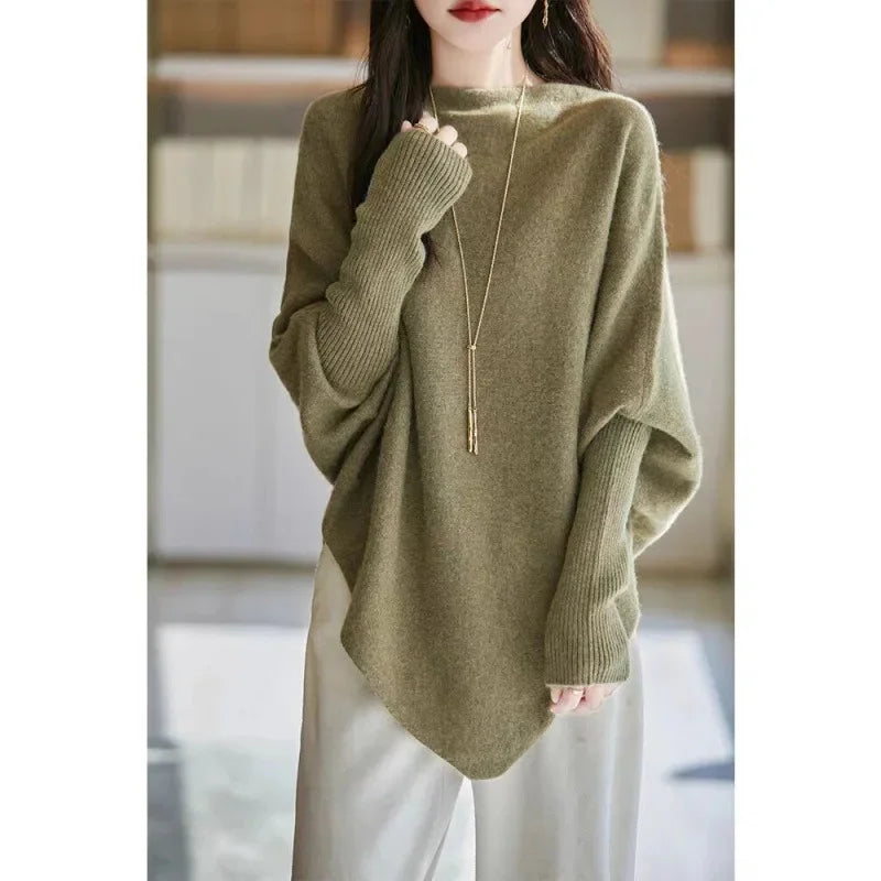 Batwing Sleeve Irregular Knit Sweater