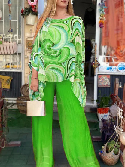 Chiffon Drift Printed Pants Set
