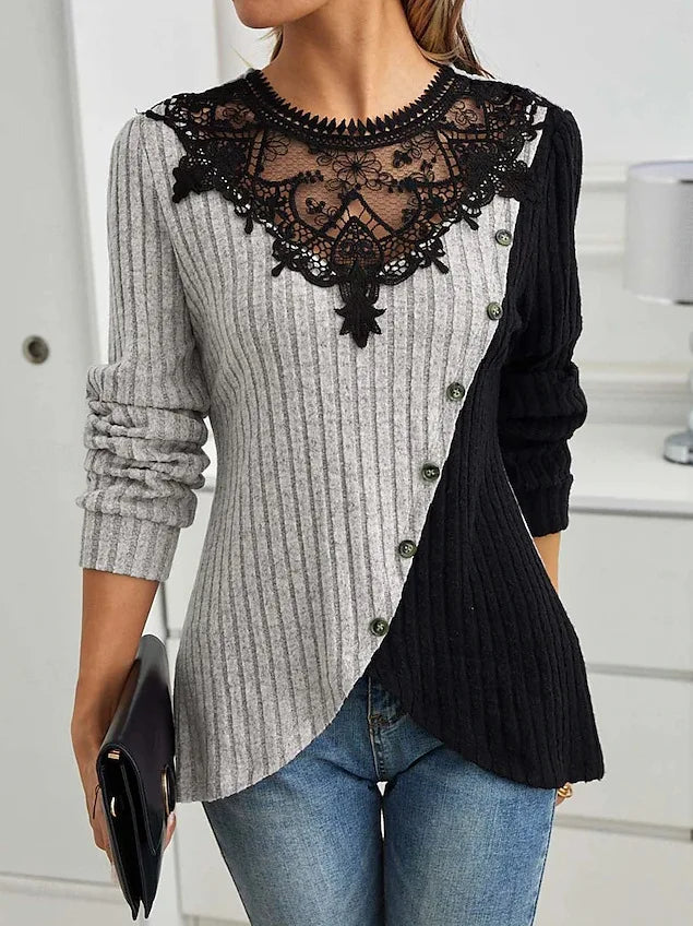 Lace Echo Cross-Hem Knit Top