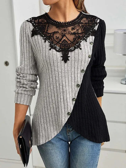 Lace Echo Cross-Hem Knit Top