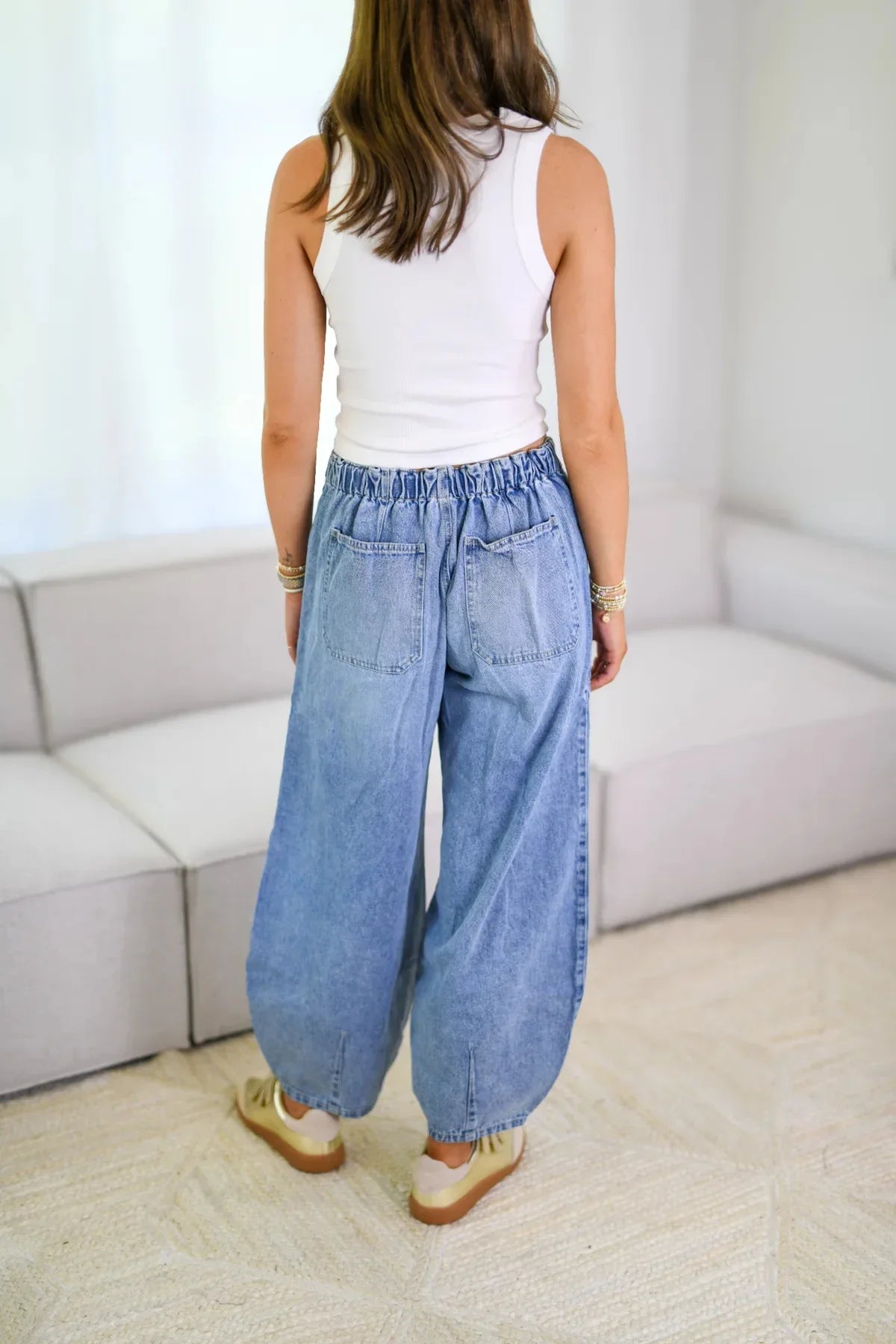 Lace Rise High Waist Denim Pants