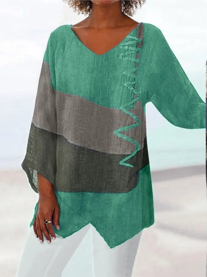 Chic Patchwork V-Neck Tee