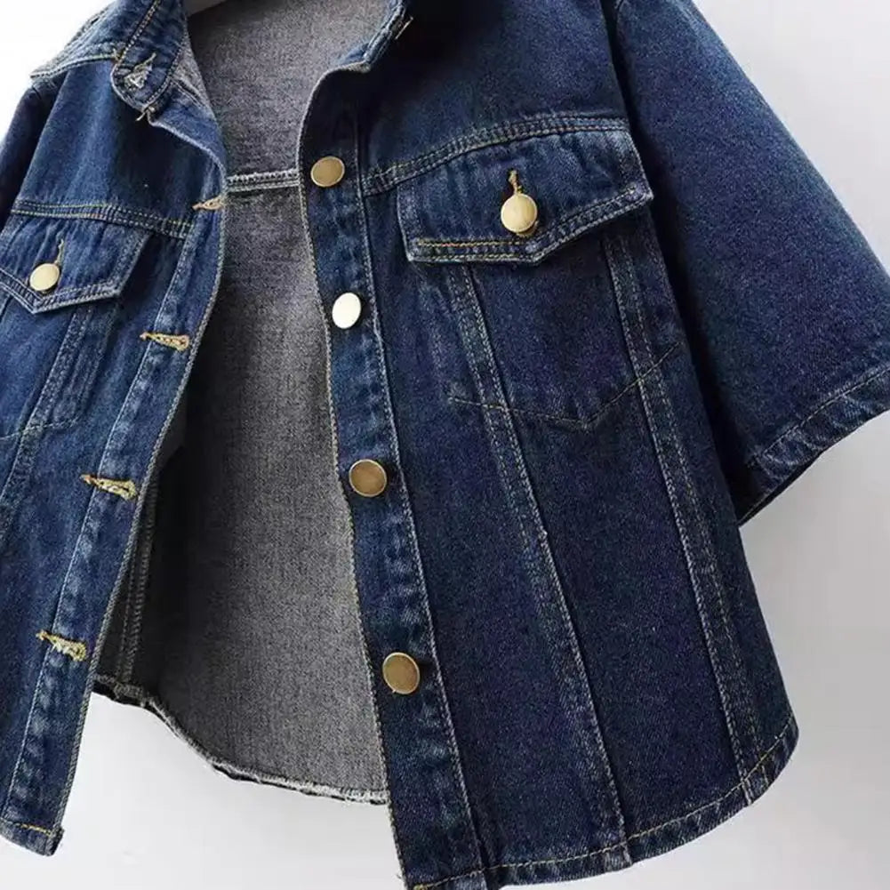 Indigo Muse Cropped Collar Denim Jacket