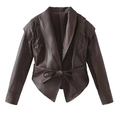 Lace-Up Faux Leather Jacket