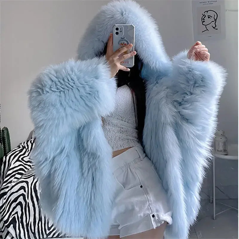 Fur Mist Hooded Splice Jacket