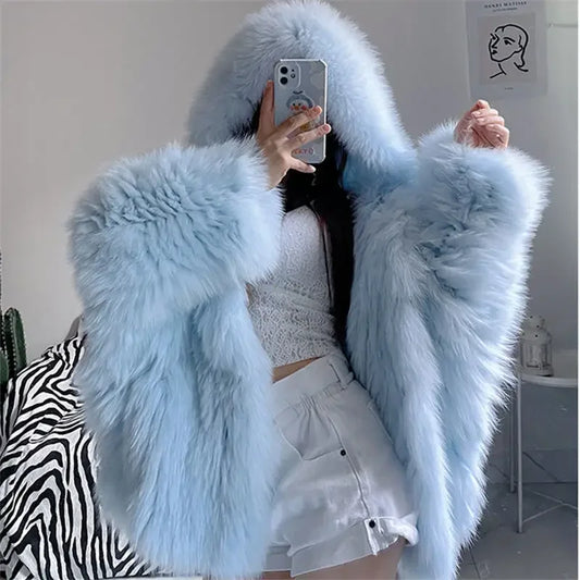 Fur Mist Hooded Splice Jacket