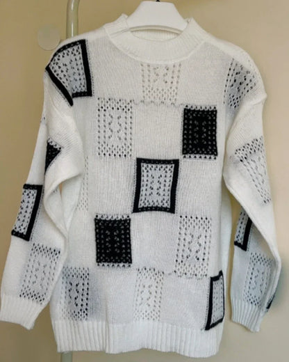 O-Neck Square Pattern Sweater