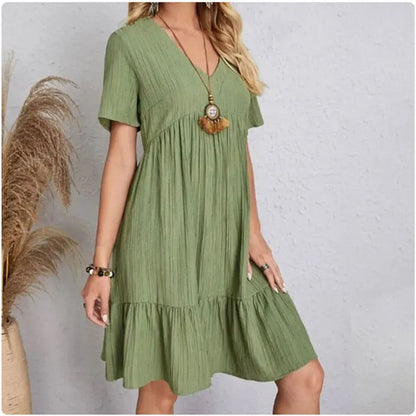 Solid V-Neck Beach Dress