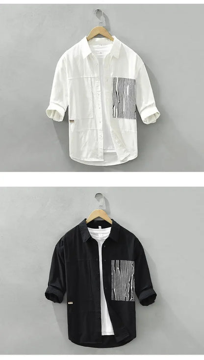Striped Spliced 7-Sleeve Casual Shirt
