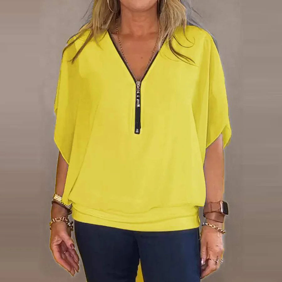 White Chiffon Batwing Sleeve Blouse