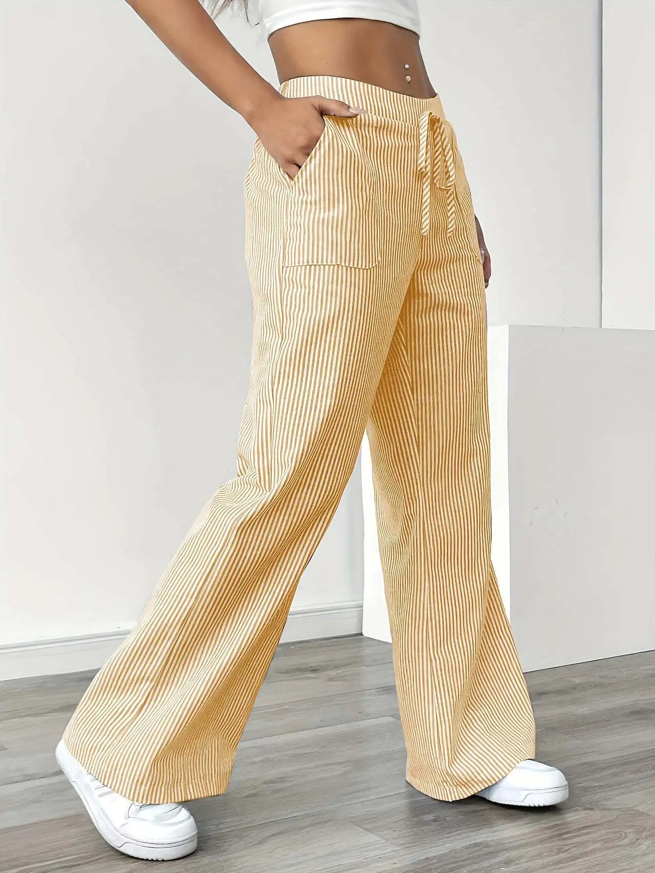 Striped Wide Leg High Waist Pants