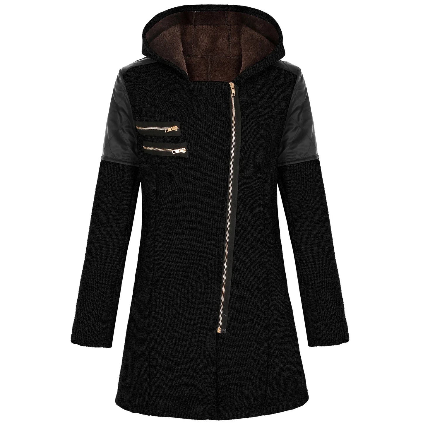 Women’s Mid-Length Hooded Loose Tweed Trench Coat
