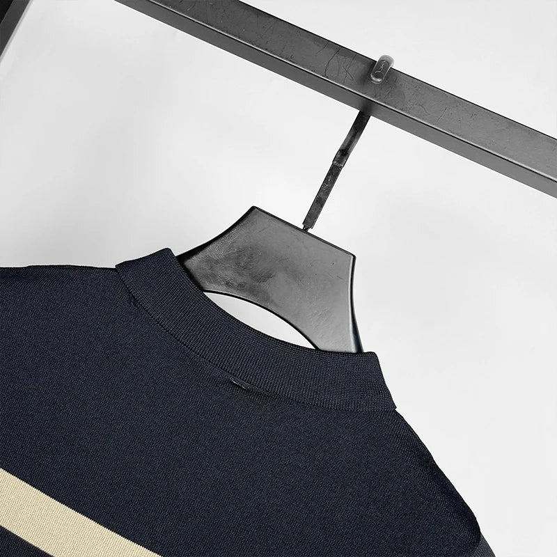 Ice Silk Striped Knit T-Shirt