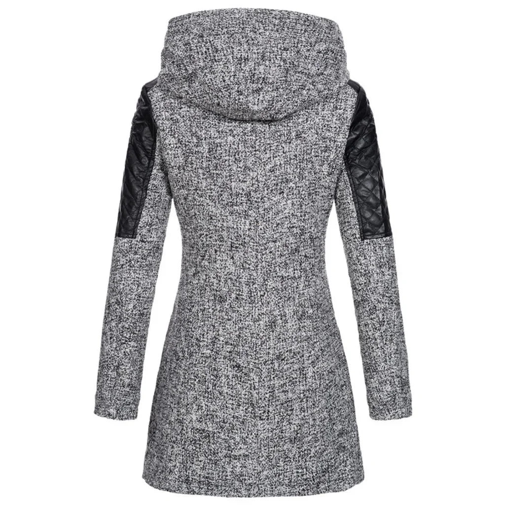 Women’s Mid-Length Hooded Loose Tweed Trench Coat