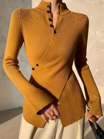 Eleglitz Split-Front Button Sweater