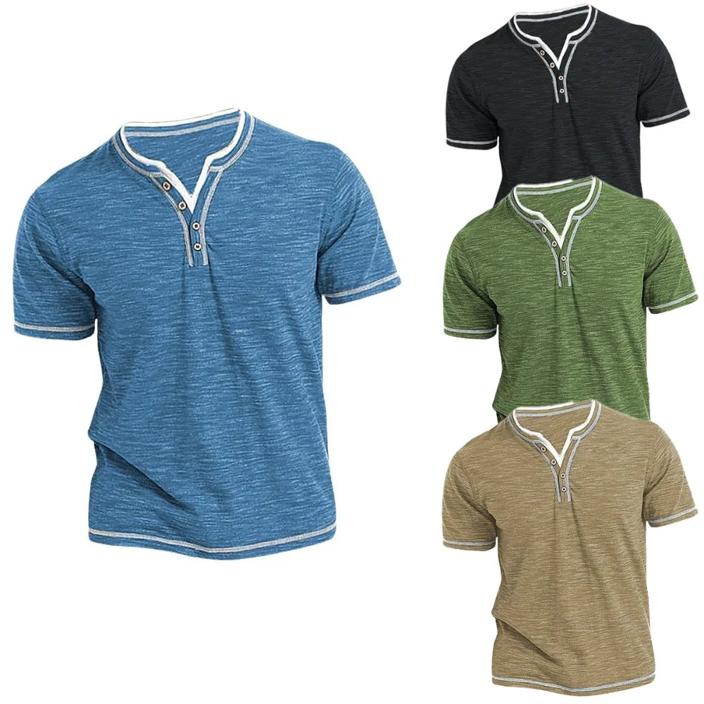 Cotton Ease V Neck Henley Tee Men