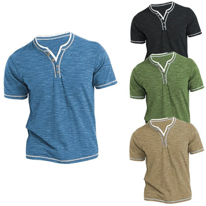 Cotton Ease V Neck Henley Tee Men
