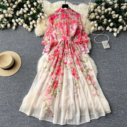 Silk Chiffon Floral A-Line Dress