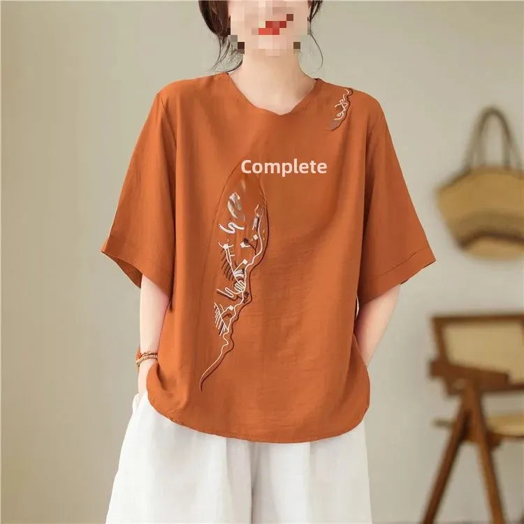 Lotus Whisper Embroidered Tea Blouse