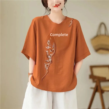 Lotus Whisper Embroidered Tea Blouse