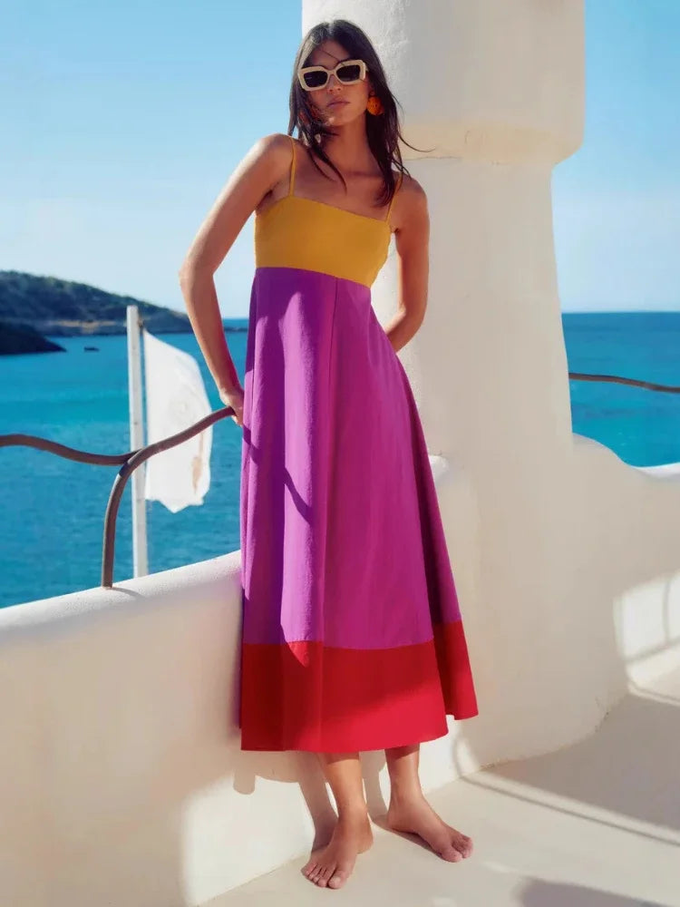 Seaside Glow Colorblock Suspender Dress