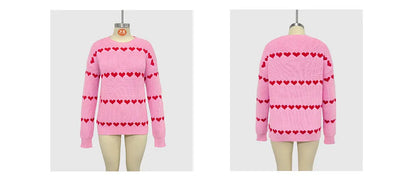 Cute Heart Print Knit Pullover Sweater