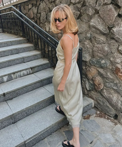 Satin Glow Lace Splice Dress