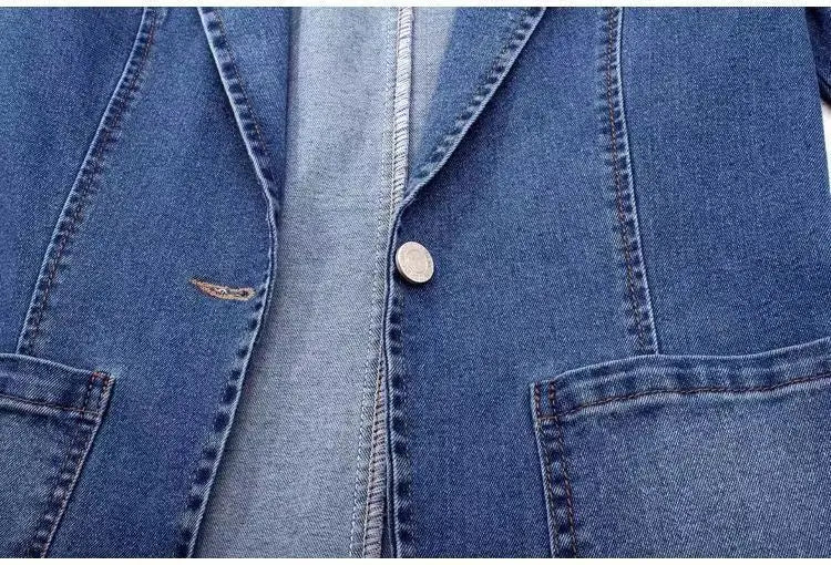 One Button Denim Suit Jacket