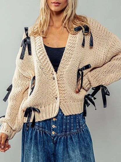 Belle Knot Deep V Bow Cardigan
