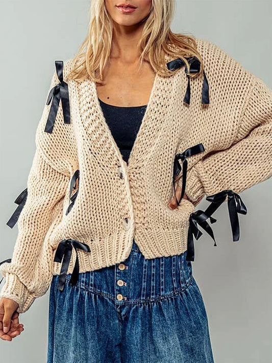 Belle Knot Deep V Bow Cardigan