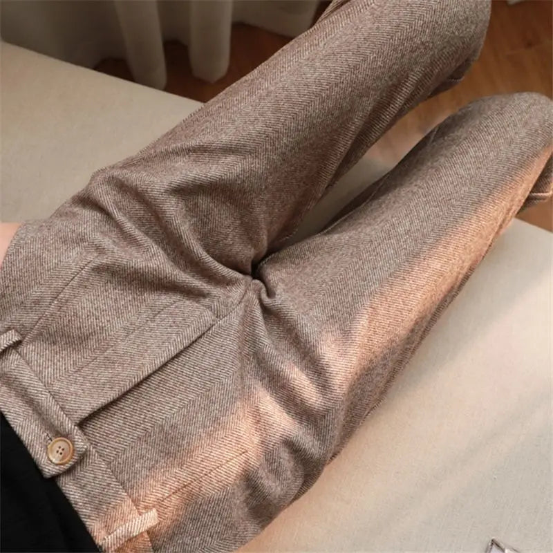 Women’s High-Waist Herringbone Slim Fit Trousers