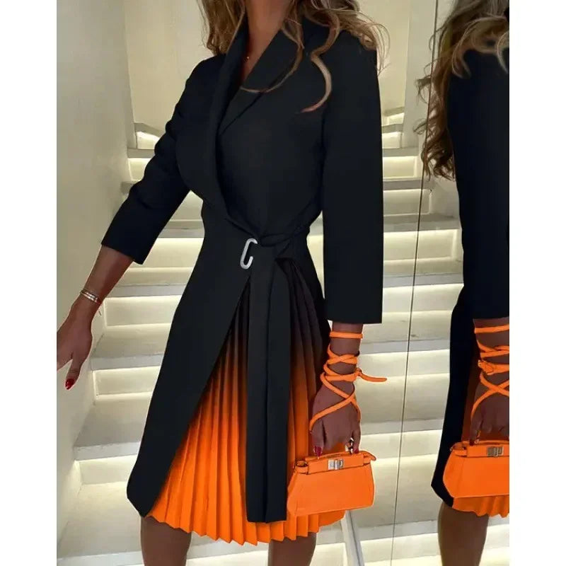 Elegant Belted Blazer Midi Dress