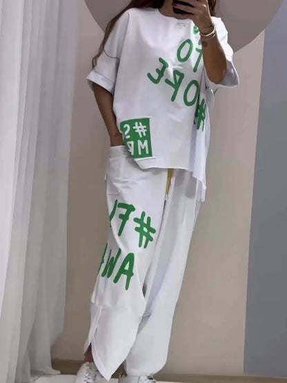 Summer Vibe Letter Print Tracksuit Set