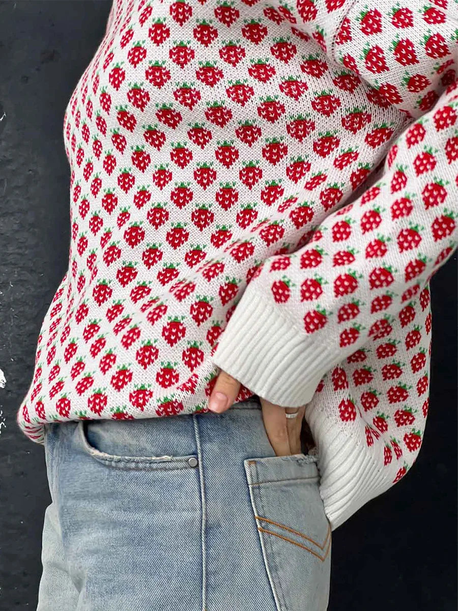 Cozy Strawberry Knit Sweater