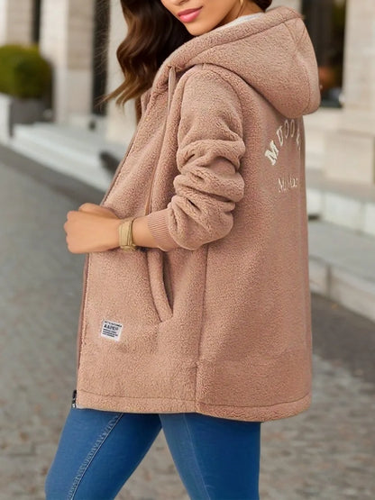 Mid-Length Zipper Jacket with Embroidered Lettering