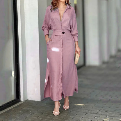 Autumn Grace V-Neck Shirt Dress