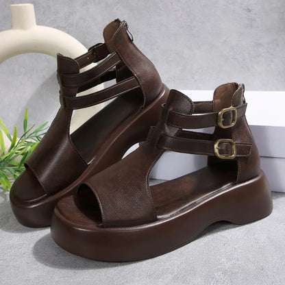 Retro Leather Wedge Sandals