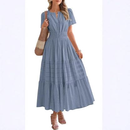 V-Neck Puff Sleeve Beach Dress