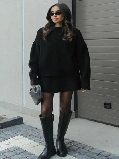 O-Neck Long Sleeve Outfit