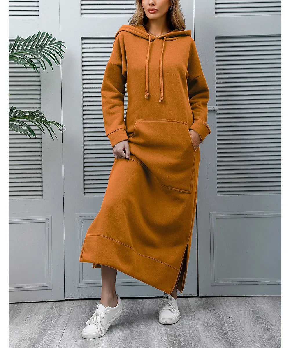 Hooded Sweater Dress with Pockets