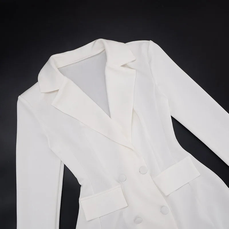 Women’s Notched Blazer Dress – Double Breasted Office Coat