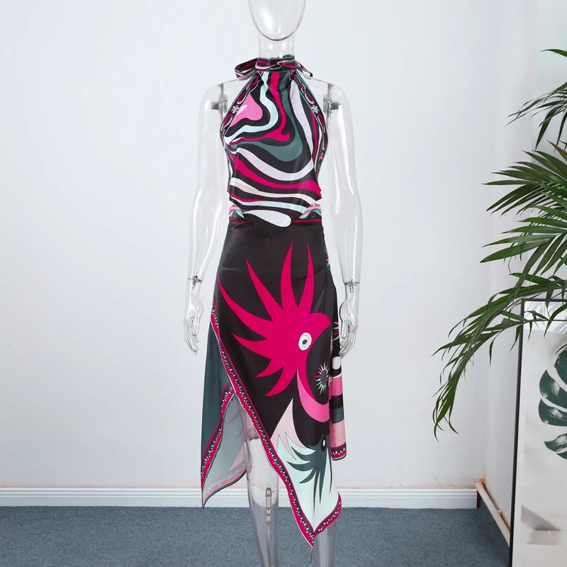 Bold Bloom Halter Skirt Set