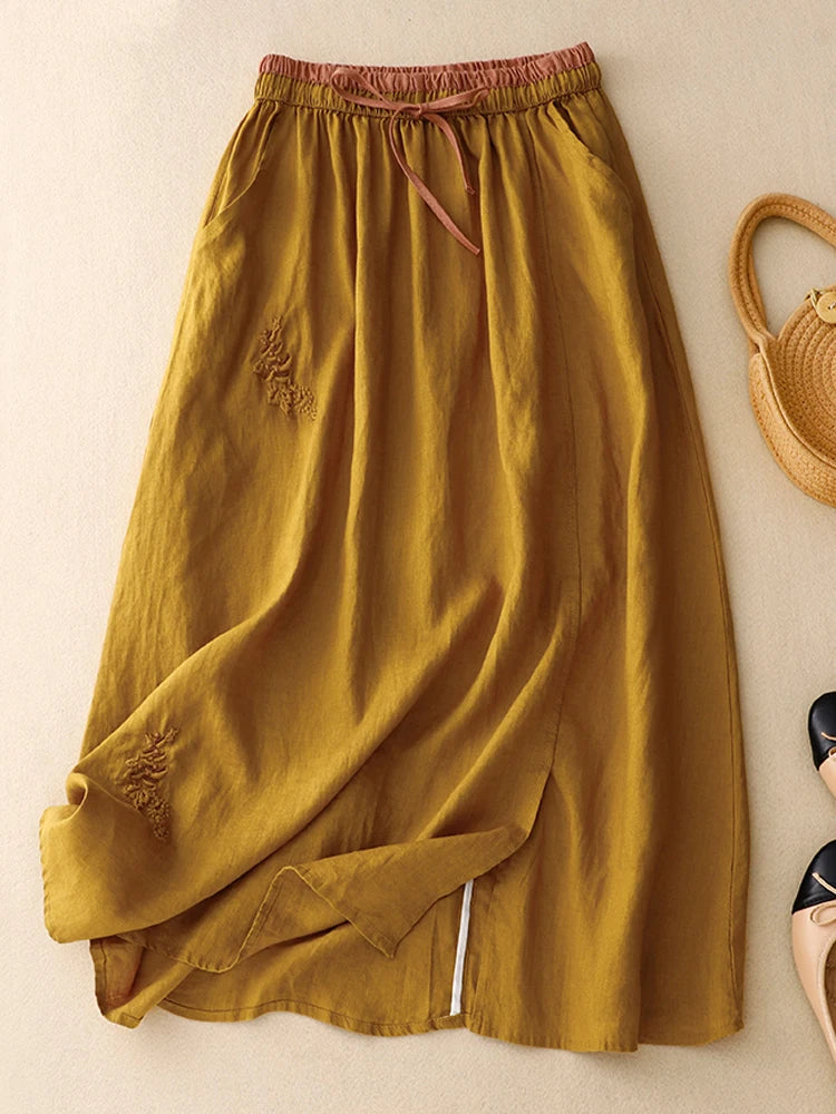 BloomTale Embroidered Patchwork Midi Skirt