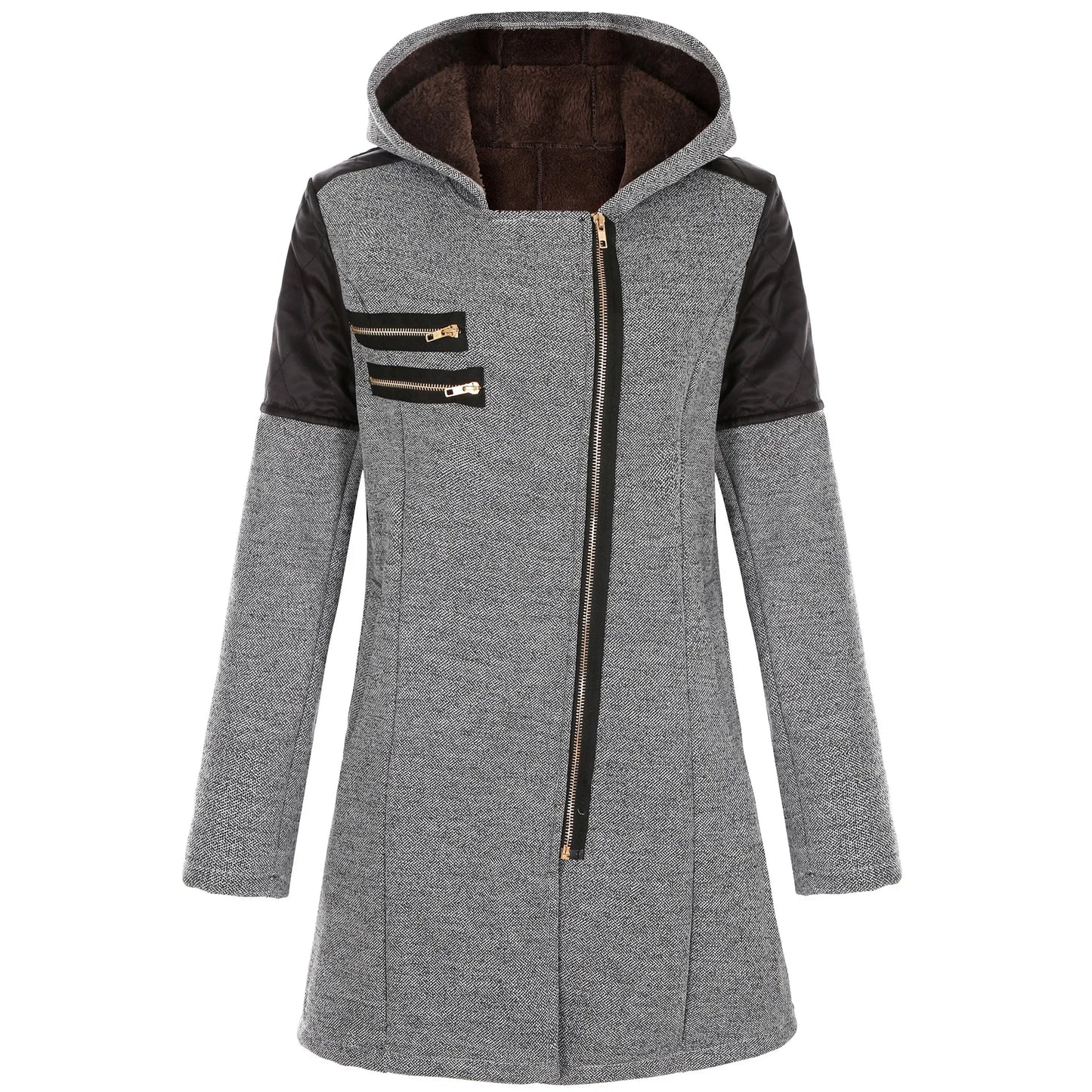 Women’s Mid-Length Hooded Loose Tweed Trench Coat